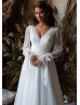 Ivory Polka Dot Tulle Lace Ruched Wedding Dress